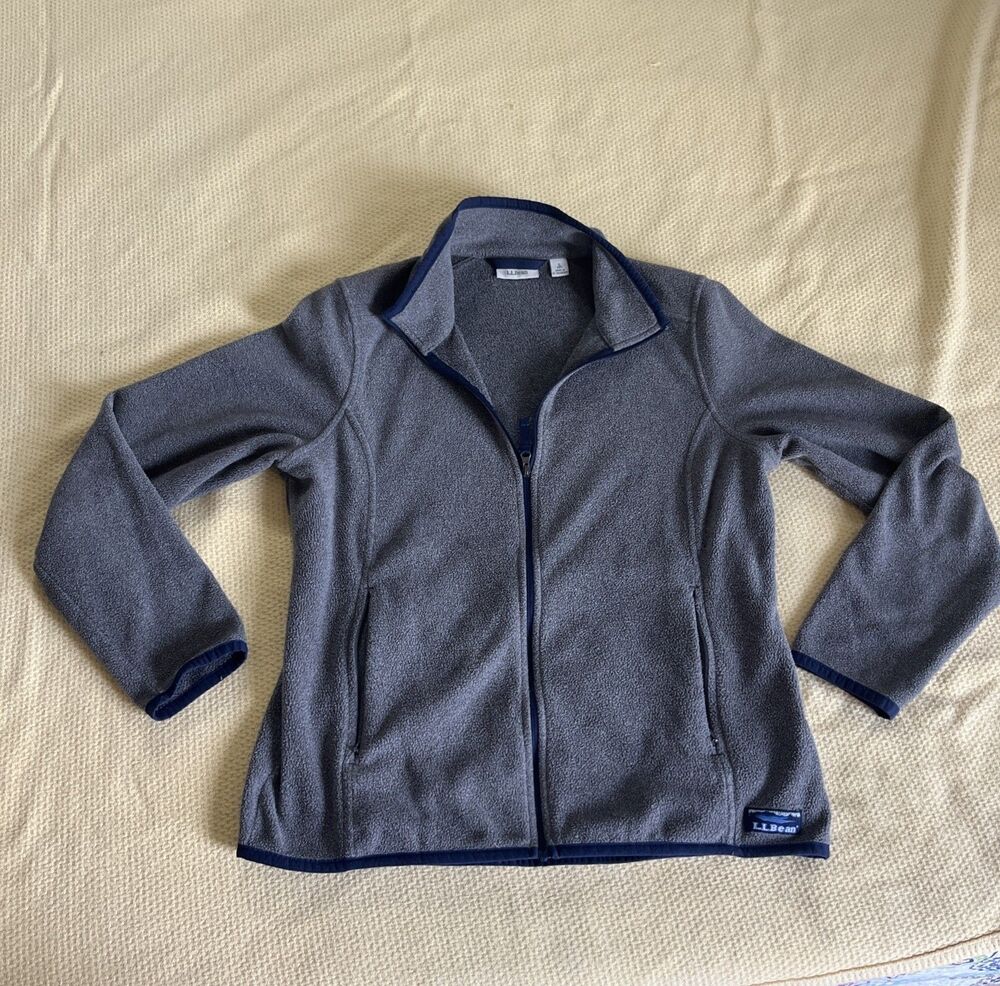 LL Bean Jacket Woman’s SP Grey Fleece Windblock  Full Zip USA Made